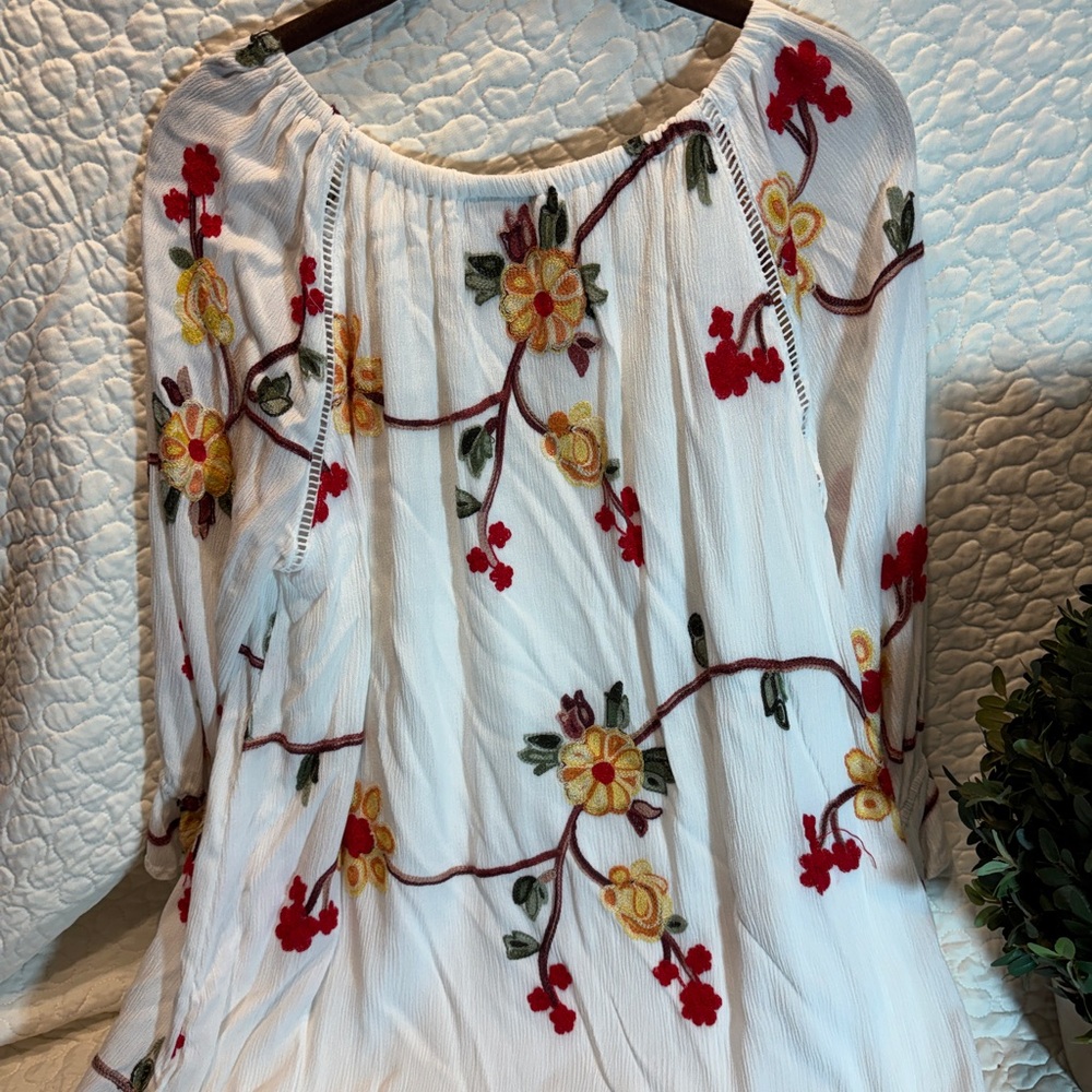 Embroidered Boho Gauzy Floral Midi Dress - Picture 6 of 8